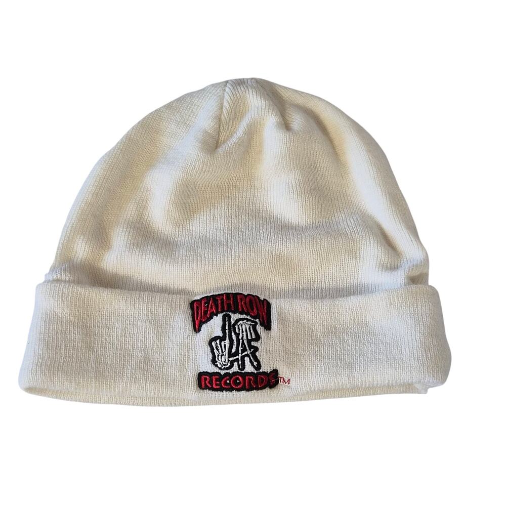 Death Row Records Beanie Hat Off White Cream LA Hand Sign Ripple Junction Knit